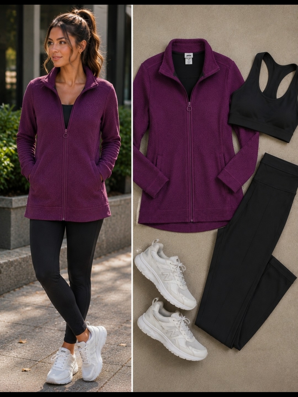 Avia Plum Zip Active Jacket Pockets Purple Athleisure Performance Activewear